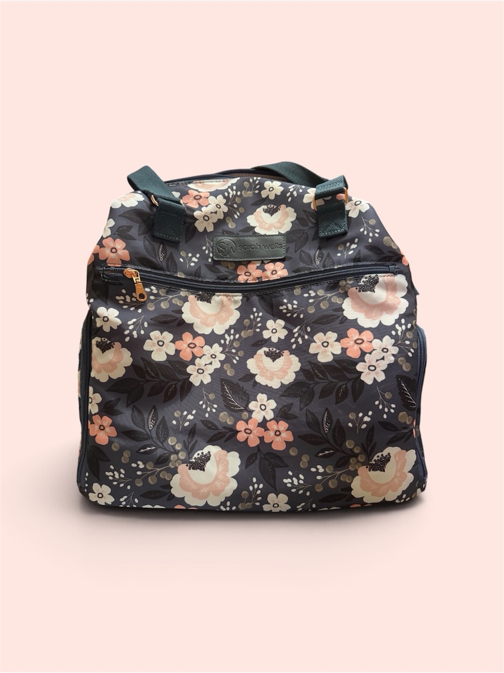 Sarah Wells Floral Print Tote Bag in Navy and Blush
